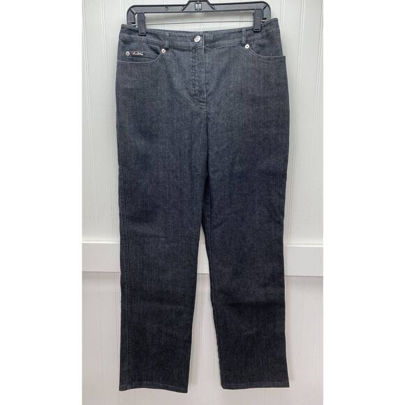 St. John Sport Straight Leg Jeans Sz 8 Womens High Rise Dark Gray Stretch Short - Picture 1 of 14